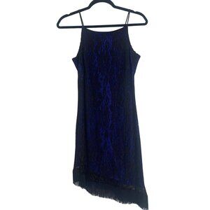 Vintage Dress Womens L Lace Overlay Asymmetrical Fringe Flapper Party Goth